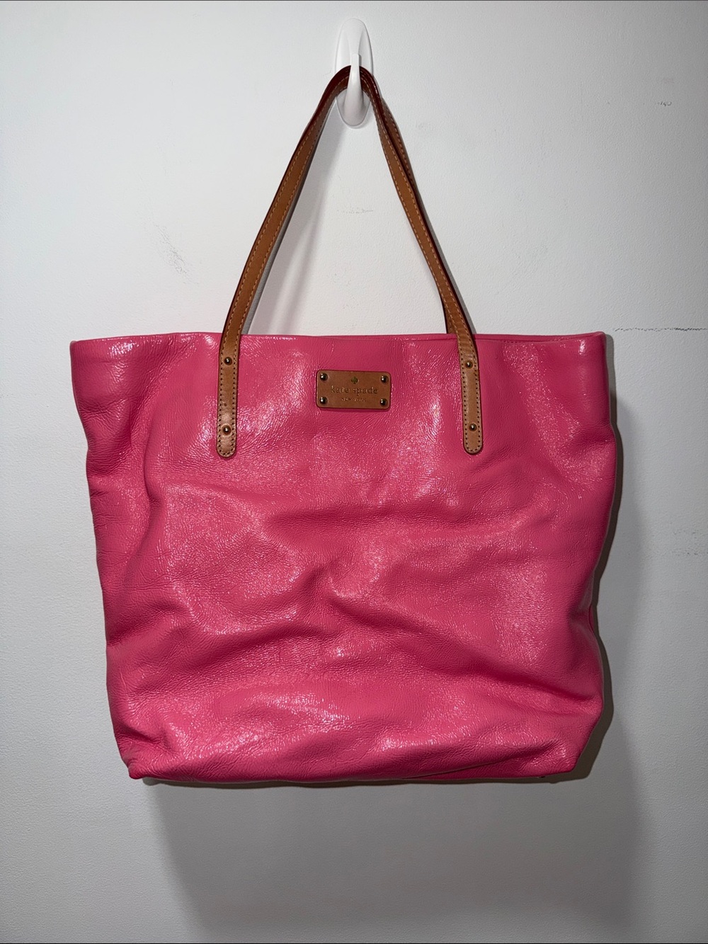 Kate Spade VTG Hot Pink Leather Tote Shoulder Bag Barbie Y2K‎ MobWife Beach